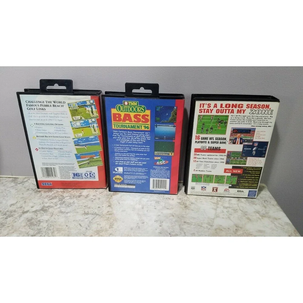 Sega Genesis Game Lot 3 Games Sport Games Madden NFL 94, Bass Tourney 96, & Golf